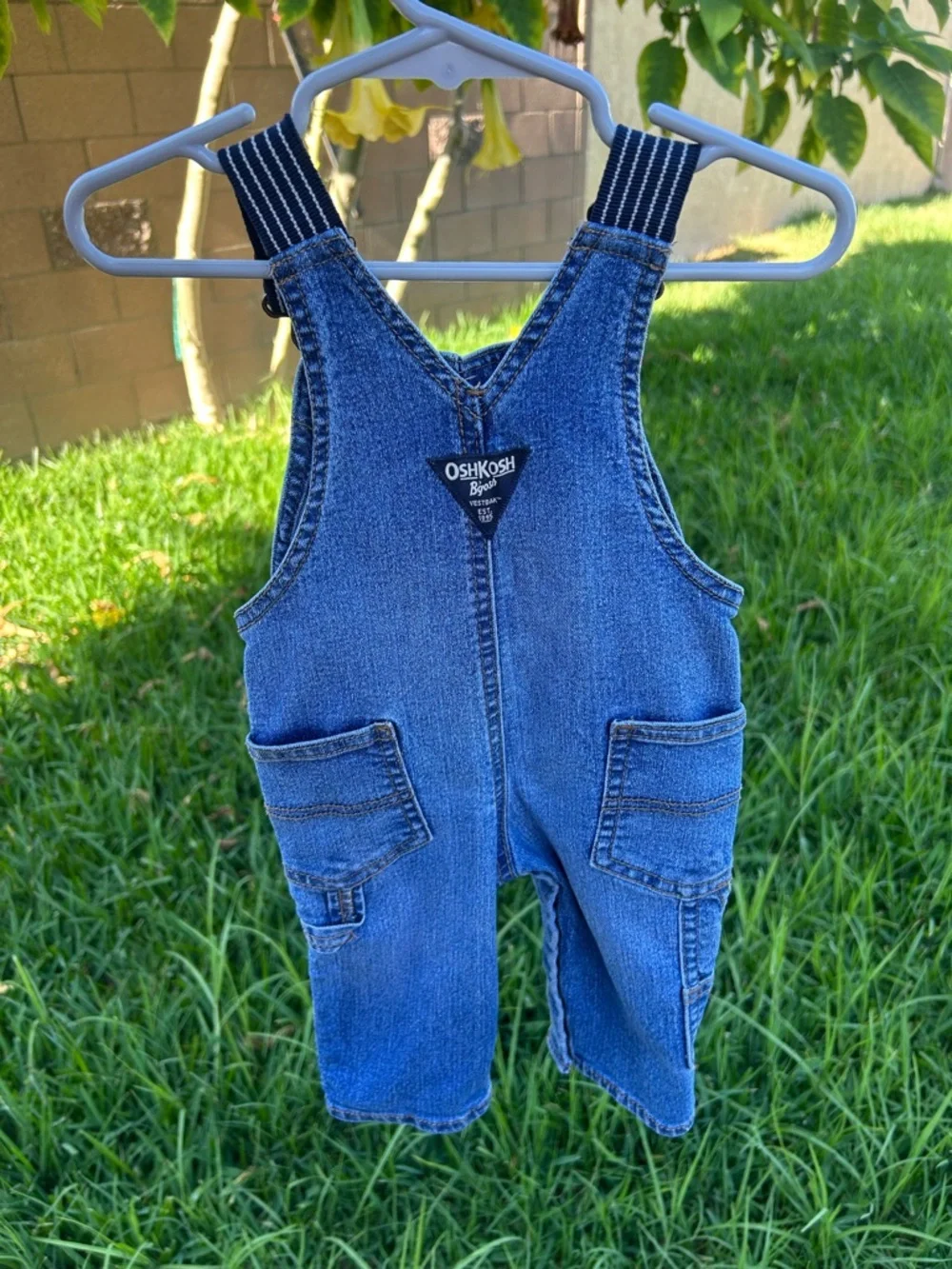 OshKosh B'gosh Classic Blue Denim Kids Overalls with Striped Straps